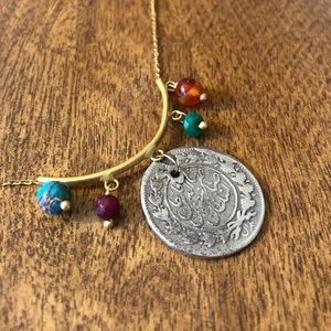 Gold necklace with qajar coins & turquoise